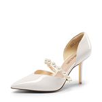 DREAM PAIRS Women's Closed Toe High Heels Stiletto Pointed Toe Strappy Pearl Elegant D'Orsay Dress Wedding Party Pumps Shoes, White, 8