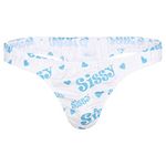 dPois Men's Sexy Gay Lingerie Soft Shiny Satin Bikini Thongs Sissy Pouch Underwear T-Back G-String Blue Letters X-Large