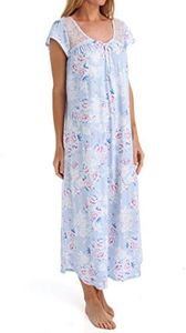 Carole Hochman Women's Floral Printed Long Gown, Periwinkle Jubilee, Medium