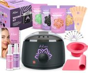 AZAM All-in-one At Home Waxing Kit for Hair removal,Wax pot Waxing Professiona+4 Pack Hard Wax Beads+Silicone Bowl 2 Treatment Oils Wax Kit Accessories Wax Warmer for Full Body Waxing