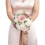 Ling's Moment Artificial Flowers Pink Bridesmaid Bouquet, Dusty Rose Wedding Flowers Bouquets for Bridesmaids, 7 Inch Bridal Bouquets for Bridesmaids, Wedding, Ceremony, Anniversary, etc