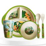 Bembika Baby Self Feeding Essential Baby Dinnerware Bamboo Fibre Dinner Set for Kids Bamboo Utensils for Kids and Toddlers � (Pack of 5)(Green)