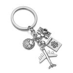 JSDDE Unique Alloy Keychain Silver Keyring with Plane Passport Camera Earth Charm