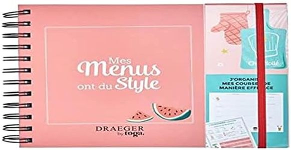 DRAEGER PARIS - Menu Planner - "Mes Menus Ont Du Style" - Rose - 20,5 x 15,6 x 2,3 cm - Organisation, Planning, Famille - Idée Cadeau Fête Des Mères, Amis, Famille