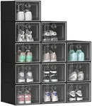 YITAHOME XL Shoe Storage Storage Boxes, 12-Pack Stackable Shoe Rack Organizers with Clear Plastic, Sneaker Containers, Playthings Storage Organizer Bins for Entryway, Closet, Under Bed, Black