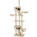 tectake® Multi-Level Cat Tree with 2 Cosy Cat Houses, Durable Sisal Cat Scratching Posts, Ladders, Cat Beds, Snug Tunnel & Toy Balls, 260cm Robust & Anti-Tip Cat Tower for Cats & Kittens - Beige/White