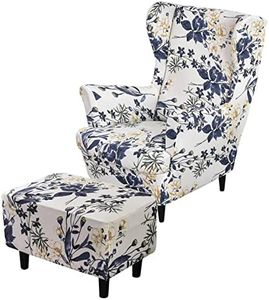 HAOYONG Stretch Wing Chair Cover Set Ottoman Slipcover 2 Pieces Wingback Chair Slipcover and and 1 Piece Rectangle Storage Stool Cover Removable Armchair Sofa Covers for Living Room Bedroom