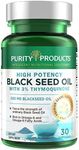 Purity Products High Potency Black Seed Oil - Double Strength + Cold Pressed - 3% Thymoquinone - 500 mg Black Cumin Seed Oil - Omega 6 + 9 Essential Fatty Acids - Easy to Swallow - 30 Mini Softgels