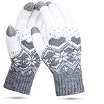 Women Gloves Touch Screen - 1/2 Pairs Touch Winter Knitted Gloves Snow Flower Printing Keep Warm Unisex Phone Texting Mittens Warm Touchscreen Mittens,Grey-a,One Size