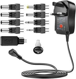 SoulBay 30W Reverse Polarity Universal AC Adapter Multi Voltage DC Power Supply, with 9pcs Adaptor Tips, Compatible with 3V to 12V Household Electronics, 2Amp Output