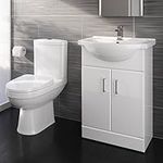 Bathroom Ceramic Suite Vanity Sink Unit Soft Close Doors + Close Coupled Toilet Set