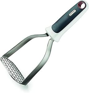 Zyliss Quick Masher - Heavy-Duty Potato Masher for Smooth, Lump-Free Mash | Oval Wide Stainless Steel Mashing Head | Ergonomically-Designed Handle | Integrated Hook for Storage | White/Charcoal