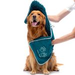 Lucky Paws® Chenille Dog Towel with Hand Pockets - UK Based Seller - Absorbent Microfibre Towel - Fast Drying - Super Soft - Machine Washable & Dryable - 88 x 32cm (Pack of 1, Teal)