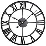 Large Wall Clocks for Living Room ,Metal Wall Clock for Garden, Silent Non-Ticking Roman Numerals Wall Clock for Indoor & Outdoor, Vintage Look Clock for Bedroom, and Kitchen (Black, 60 CM (24"))