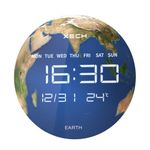 Xech Digital Wall Clock For Home Stylish Led Large Wall Clock For Home Stylish Glass Clocks Usb Powered Modern Clock For Bedroom Living Room Office (Solaris Plus) (Earth) (34Cm X 34Cm)