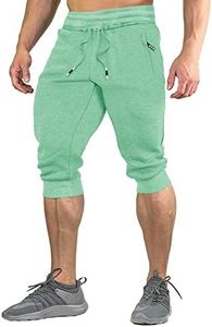 FASKUNOIE Men's Jogger Shorts Summer Capri Pants Below Knee 3/4 Joggers with Zip Pockets Mint Green