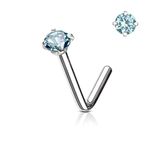 BodyJewelryOnline Adult Nose Ring Stud L Shaped Surgical Steel Screw Piercing CZ Gem 1pc 20G 18G 6MM (Silver - Light Blue CZ, 18)