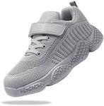 Shoful Boys Trainers Kids Tennis Shoes Girls Running Sport Shoes Lightweight Breathable Knit School Shoes Toddler Casual Walking Athletic Shoes Grey Size 7 UK Child