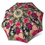 Extra Large Umbrella Windproof - Stick Designer Umbrella for Women - Colourful Rain Umbrella with Hook Handle - Vintage Roses Umbrella Floral Design - Quality Fashion Umbrella for Wind