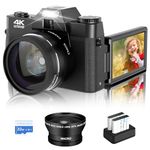 4k Digital Camera for Photography and Video: 48MP Vlogging Camera for YouTube with 3'' Flip Screen, 52mm Wide Angle & Macro Lens, 32GB TF Card and 2 Batteries,16X Digital Zoom Digital Camera - Black