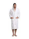 Turkuoise Men's Turkish Terry Cloth Robe, Thick Hooded Bathrobe, White, Medium