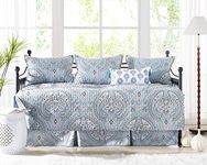 Southshore Fine Living, Inc. Twin Daybed Comforter Set, 6-Piece Twin Boho Bedding Set with Daybed Cover, 3 Pillow Shams, Bed Skirt, Throw Pillow - Twin Day Bed Quilt Set, Pure Melody Aqua