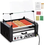 Litake Hot Dog Roller, 9 Rollers 24 Hot Dogs Capacity 1650W Stainless Sausage Grill Cooker Machine with Removable Oil Drip Tray Dual Temp Control and Glass Hood Cover, Perfect for Commercial and Party