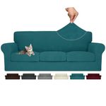 MAXIJIN 4 Piece Couch Covers for 3 Cushion Couch Sofa Covers, Stretch Couch Slipcovers for Sofas with 3 Cushions, Thick 3 Seat Furniture Protector for Dogs Pet (Sofa, Teal)