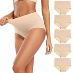 Molasus Womens Soft Cotton Underwear Briefs High Waisted Postpartum Panties Ladies Full Coverage Plus Size Underpants Nude,Large