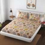 VAINE Premium Heavy Cotton Flat Bedsheets with 2 King Size Pillow Covers || Double Bed 350 TC || 90 x 100 Inch King Size Flat || Cream Round Leaf