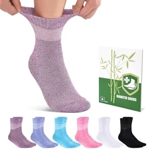 Cirorld Bamboo Viscose Diabetic Socks for Women, 6 Pairs Non Binding Wide Top, Seamless Loose Cushion Socks for Swollen Feet