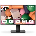 KOORUI 27 Inch Full HD (1920 x 1080) Monitor, 75Hz 5ms IPS Gaming Office Computer Monitor,HDMI,VGA & Audio Port, Tilt Adjustable, VESA Mountable, 27N1