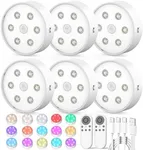 Rechargeable Under Cabinet Lighting Puck Lights with 2.4G Remote 2600mAh Sync and Groupable Color Changing Magnetic Stick on Tap Lights for Cabinet, Shelves, Display Case (6Pack White)