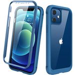 Diaclara Case Compatible with iPhone 12/12 Pro, 360° Full Body with Built-in Screen Protector Touch Sensitive Shockproof Bumper Case Cover Clear-Back Designed Compatible for iPhone 12 6.1"-OceanBlue
