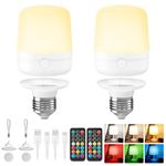 Brightown E26 Rechargeable Light Bulb with Remote Timer and 3 Color Temperatures, Battery Backup Bulb for Sconces and Lamps, E26 Detachable Charging for Non-Hardwired Fixture, 700LM, RGB, 2 Pack