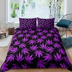 Loussiesd Marijuana Leaf Bedding Set Cannabis Leaves Duvet Cover Set for Kids Women Adults Marijuana Weed Purple Leaf Comforter Cover Botanical Quilt Cover Room Decor 3Pcs Double,Zipper,Black