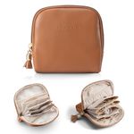 Vlando Travel Jewellery Organiser, Jewellery Pouch with Zipper, Velvet Lining Jewellery Bags for Rings, Bracelets & Necklaces,Brown
