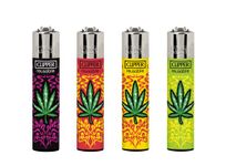 4 x Clipper Lighters - BEER GREEN LEAVES - TOP SILVER FANCY Gas Lighter Refillable You get all 4 NEW (BEER GREEN LEAVES) CASE POUCH