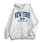 Women Novelty Hoodies New York Funny Letter Print Oversized Hooded Sweatshirt Casual Drawstring Pocket (b1-White, L)