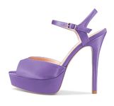 DearOnly Women Stiletto High Heel Platform Peep Open Toe Ankle Strap Sandals Sexy Wedding Dress 5.1 Inches Heels Pumps, Purple, 6