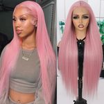 Maycaur 30 Inch Pink Hair Synthetic Lace Front Wigs with Baby Hair Light Yaki Glueless HD Lace Wigs Natural Hairline Pre-Plucked Long Straight Wigs for Black Women