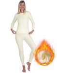 INNERSY Womens Thermal Underwear Set Warm Ladies Thermals Top Long Johns Ski Base Layer Pyjamas (XL, Milky White)