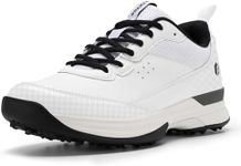 FitVille Men's Waterproof Golf Shoes Extra Wide Fit Professional Spiked Golf Shoes Non Slip Outdoor Casual Trainers White Black