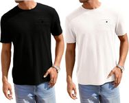 TAGDO Men's Waffle Knitted Crew Neck Short Sleeve Tees Pack of 2 (COMBO-5154-BLK-WHT-M) Black-White