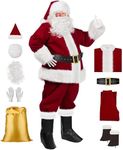 Santa Claus Costume for Men, 9PCS Christmas Santa Suit Adult Men Deluxe Velvet Professional Santa Suit Outfit
