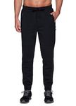 RBX Men's Fleece Joggers Fleece Sweatpants for Men, Cotton Blend Cuffed Fleece Gym Pants with Zipper Pockets, Black, Small