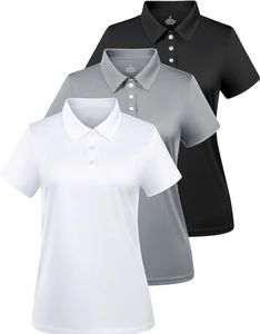 Ullnoy Women Soft Polo Shirts Short Sleeve Dry Fit Golf Shirt for Women Moisture Wicking Athletic Polo Tee Black/White/Gray S 3 Pack