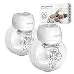 KISSBOBO Wearable Breast Pump, Plainless Electric Hands Free Breast Pump, 2 Modes & 9 Levels with LCD Display, Low Noise Rechargeable Wireless Protable Breast Pump with 21mm/24mm Flanges (White 2PCS)