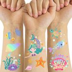 Sea Mermaid Temporary Tattoos for Kids Gift, 80+ Metallic Glitter Styles Bronzing Fake Tattoos| Birthday Party Supplies, Sea Creatures Favors, Ocean Animal Design Tattoos for Boy and Girls