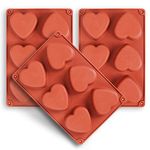 homEdge 6-Cavity Heart Silicone Mould, 3 Packs Heart Shape Moulds for Making Handmade Soap, Chocolate, Soap Candles and Jelly-Brown